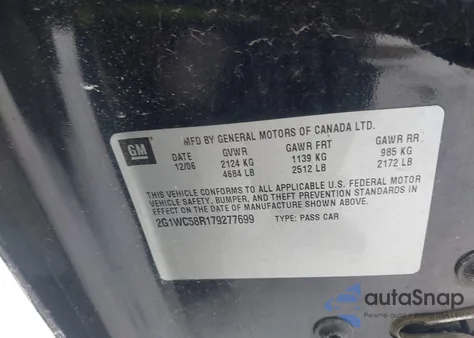 2007 Chevrolet Impala Lt из США, поврежденный, VIN 2G1WC58R179277699